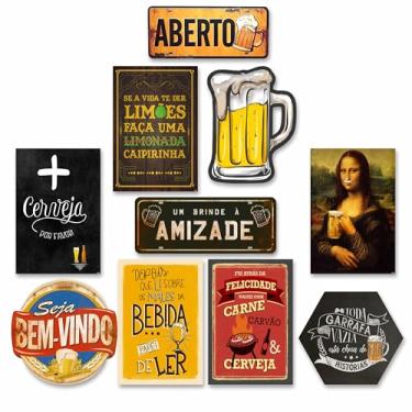 Imagem de Kit com 10 placa decorativas em mdf - Cerveja Bebidas Churrasco