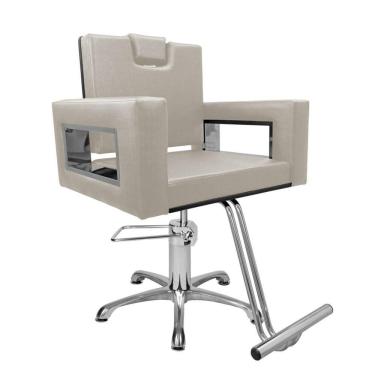 Imagem de Cadeira Poltrona de Cabeleireiro Moderna Inox Branco Facto