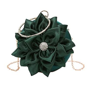 Imagem de Buddy Bolsa feminina em formato de rosa clutch de cetim macio para festa de casamento, Z - redondo, verde escuro, Small