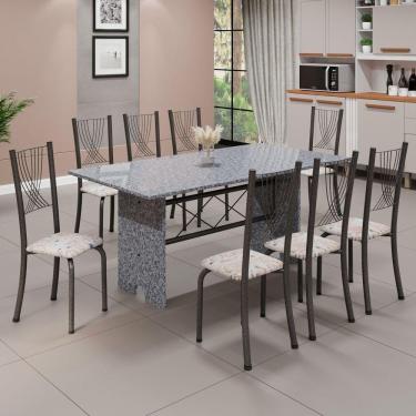 Imagem de Conjunto de Mesa Tampo de Granito Ocre com 8 Cadeiras Lorena Yescasa Botanic Bege/Mart Prata