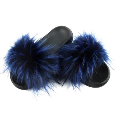 Imagem de Chinelos de pele sintética para mulheres interior/exterior conforto macio moda menina casa sandálias antiderrapantes estilo simples, Azul-marinho e preto, 14, tamanho �nico