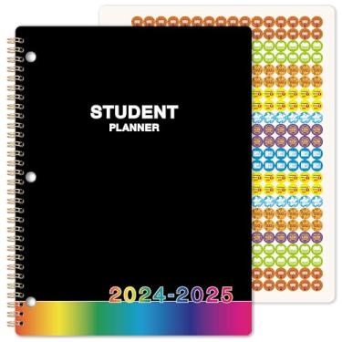 Imagem de Agenda estudante 2024-2025 - Agenda escolar 2024-2025, julho de 2024 - junho de 2025, 23 x 28 cm, agenda estudantil 2024-2025 com bolso traseiro - arco-íris preto