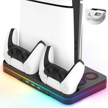 Imagem de Ps5 Slim Console Cooling Station, Ps5 Slim(Disc & Digital Editions) Acessórios de suporte com 2 ventoinhas de resfriamento e 2 estações de carregamento de controladores, suporte de resfriamento