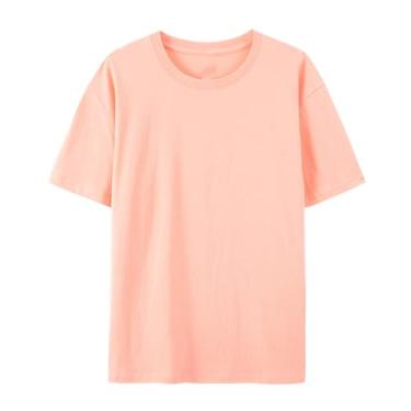 Imagem de Camisetas masculinas de manga curta, gola redonda, algodão, casual, cor sólida, pulôver, camisetas aconchegantes, Rosa claro, 3G
