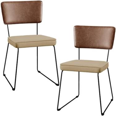 Imagem de Kit 02 Cadeiras Decorativas Sala Jantar Allana L02 Couríssimo Marrom Linho Bege Escuro - Lyam Decor