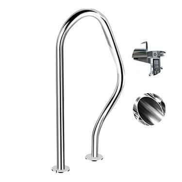 Imagem de Corrimão de piscina Corrimão de escada de piscina de aço inoxidável 304 fácil instalação segura antiderrapante capacidade de 199 kg grade de piscina prata à prova de ferrugem