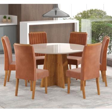 Imagem de Mesa de Jantar Redonda Julieta Com 6 cadeiras Fran Cobre/Off White/Terracota - Casa Giulia