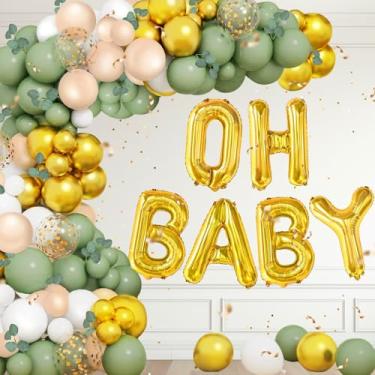 Imagem de Lecheme Sage Green Baby Shower Balloons Oh Baby Balloon Set for Boy Green Baby Shower Decorations Sage Green Balloon Arch Kit Woodland Oh Baby Balloons Party Decorations