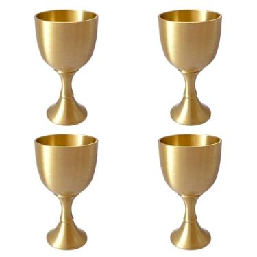 Imagem de UPTALY 4 peças mini taças de latão (6.2 cm x 3.6 cm, 20 ml/por), ouro, copo de saquê de metal, mini taças de vinho, copo shochu de cobre, para jantar, decoração, casamento, festa, aniversário