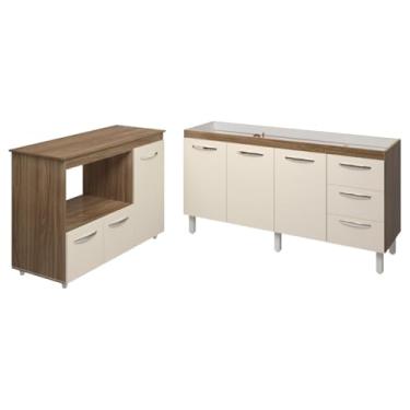 Imagem de Mobília Decor, Balcão Cozinha Armário Gabinete de Pia 160 cm Estela e Balcão Para Microondas e Forno Elétrico Lilian Savana Off White