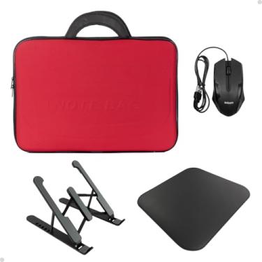 Imagem de Pasta Para Notebook Mouse Com Fio Suporte Dask Pad Pequeno Kit Gamer (Vermelho, 14,1")
