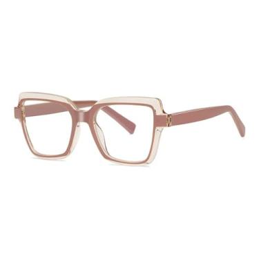 Imagem de VFDHN Óculos femininos quadrados transparentes com dobradiça de mola armação de óculos femininos acetato feminino preto, 5, tamanho único