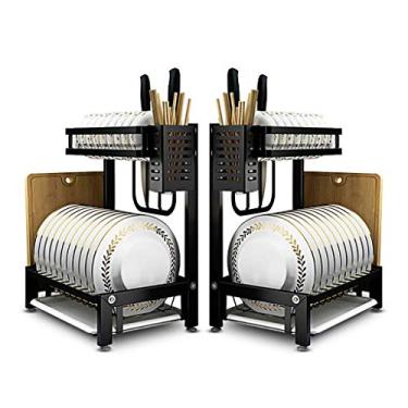 Imagem de Escorredor de louça, escorredor de pratos para pia, 2 camadas, aço inoxidável, 201, cozinha, bancada, escorredor, escorredor, pauzinhos, tábua, corte, arrumação, preto, 2 peças