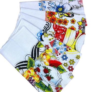 Imagem de Toalha De Chá Estampado 100% Algodão Kit C/10 - DRK, Branco
