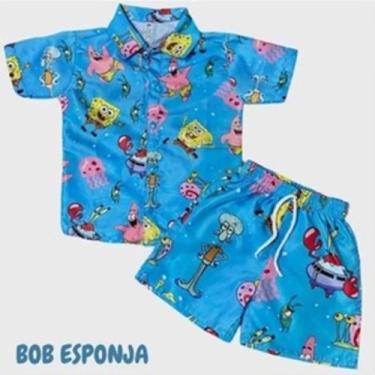Imagem de Conjunto Menino Infantil Mauricinho Temático Bob Esponja Azul - auria,