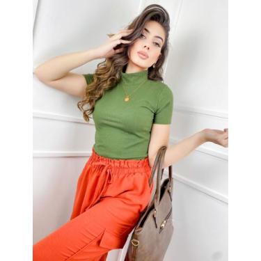 Imagem de Blusa feminina canelada gola alta manga curta básica - fio modas, Verm