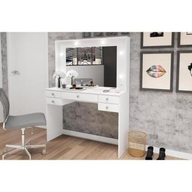 Imagem de Penteadeira Camarim Juvenil MSM 433 c/ 5 Gavetas e Espelho Branco - Mo