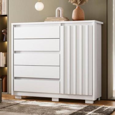 Imagem de Cômoda 1 Porta 5 Gavetas Ripado Duetto Albatroz, Branco