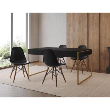Imagem de Conjunto Industrial Filadelfia 137x90 Ferro Dourado Tampo Preto 4 Cade