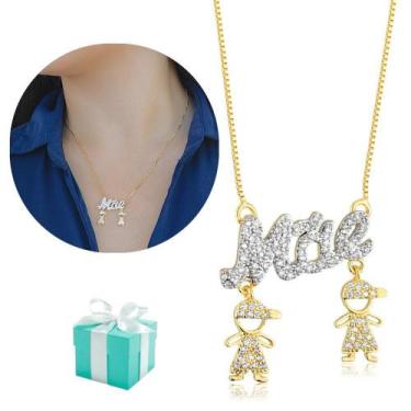 Imagem de Colar Feminino Pingente Filhos Filhas Casal Banhado Semijoia - Santo E