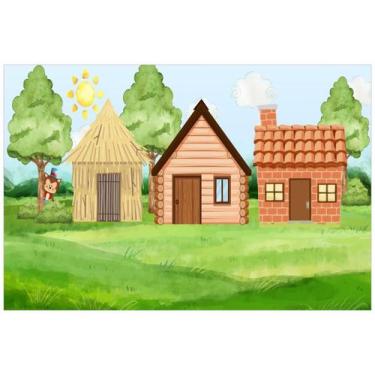 Imagem de Painel de Lona Casinha dos 3 Porquinhos na Floresta 100x070cm - Fabrik