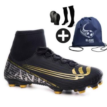 Imagem de Kit Chuteira Campo Botinha Blank com Meião, Caneleira e Mochila PTOU -