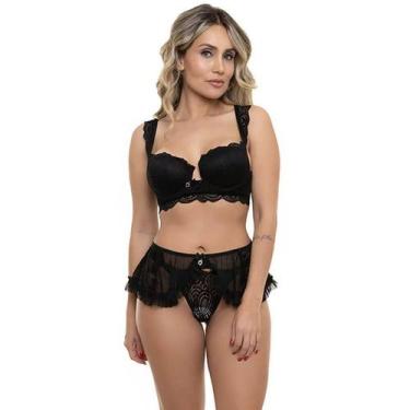 Imagem de Conjunto Preto Com SaiaSepie 14318 Rendado, Preto, G
