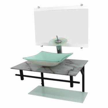 Imagem de Gabinete de vidro 60cm ap com cuba quadrada -mármore branco - Cubas e 