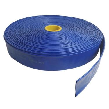 Imagem de Rolo de 4 Metros de Mangueira Flat Chata Azul 2 Polegadas Drenagem Esg