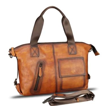 Imagem de Bolsa mensageiro de couro genuíno e maleta masculina com alça superior de couro para alça de ombro para alça de laptop, Marrom