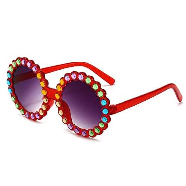 Imagem de Creamily Óculos de sol para bebês redondos com strass diamante brilhante óculos de aviador para meninas e crianças, Lente prateada com armação B + lentes cinza vermelhas emolduradas douradas, One Size