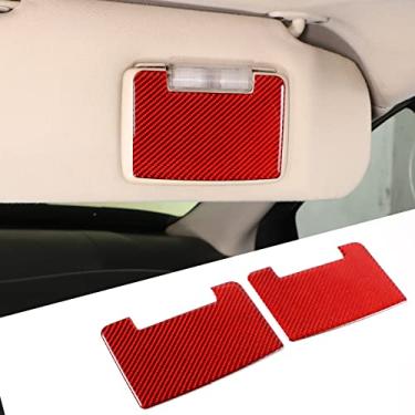 Imagem de Adesivo de painel de espelho de vaidade de carro compatível com Mitsubishi Eclipse 2006-2011 fibra de carbono macia, 2 peças de adesivos de espelho de teto acessórios de acabamento (carbono vermelho)