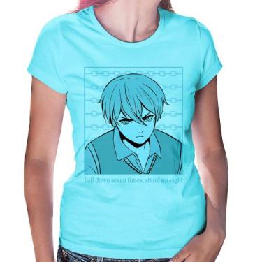 Imagem de Baby Look Fall Down Seven Times, Stand Up Eight - Foca na Moda, Azul c