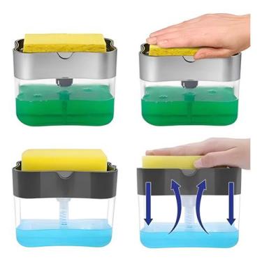 Imagem de Dispenser Sabão Pia Cozinha  suporte Porta Bucha Esponja - ZEM