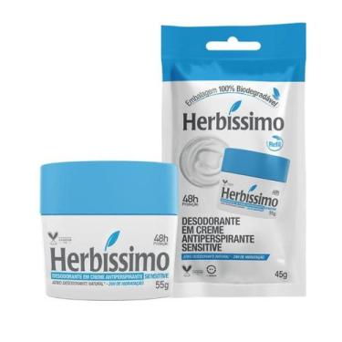 Imagem de Kit Desodorante Creme Antitranspirante Sensitive Herbíssimo 55G + Sach