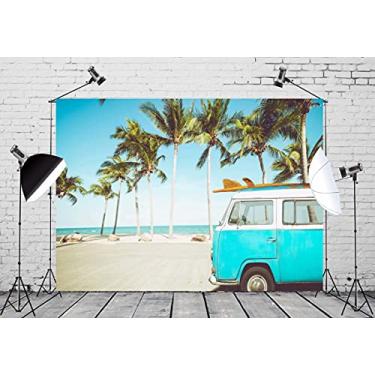 Imagem de BELECO Pano de fundo de praia tropical de 1,5 m x 0,9 m na praia com prancha de surf, verão, Havaí, pano de fundo para decoração de festa de luau, faixa de aniversário, sessão de fotos