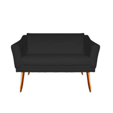 Imagem de Namoradeira Decorativa Agatha Suede Preto 2 Lugares Pés Madeira Ms Dec