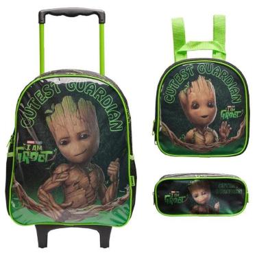 Imagem de Kit Mochila Escolar Rodinha + Lancheira + Estojo Groot Xeryus-Masculino