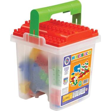 Imagem de Brinquedo para montar balde c/blocos 110 pecas merco toys