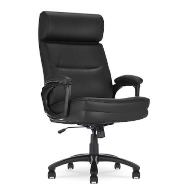 Imagem de Click365™ Cadeira executiva clássica grande e alta, apoios de braços acolchoados de pelúcia, suporta até 158 kg, couro colado, preto