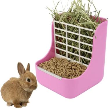 Imagem de Copfeu Alimentador de Feno 2 em 1 para Porquinho-da-Índia, Coelho, Chinchila, Comedouro de Tigelas para Grama e Comida (Rosa)