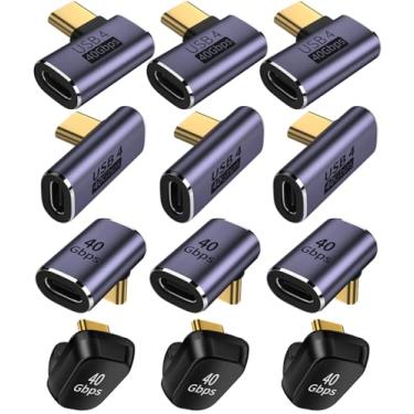 Imagem de ShineeKee 4 adaptadores USB C mistos USB 4.0/Thunderbolt 4 com ângulo reto de 100W 40Gbps 90/180 graus, extensor de conector em forma de U para celular, interruptor, deck a vapor, tablet, laptop