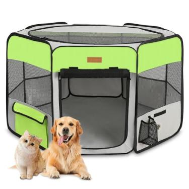 Imagem de Caneta de brinquedo portátil dobrável Akinerri Pet Playpen para cães/gatos/filhotes exercício canil cães gatos em ambientes internos/externos removível de malha