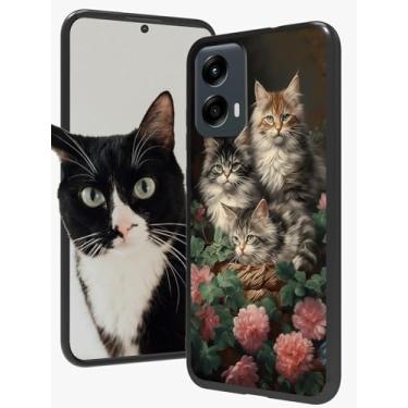 Imagem de DHYYDSQZ Capa para celular Motorola Moto G Stylus 5G 2024 6,7 polegadas com design de flores de gato fofas capa de silicone TPU macio à prova de choque [bordas quadradas] [proteção da câmera] capa