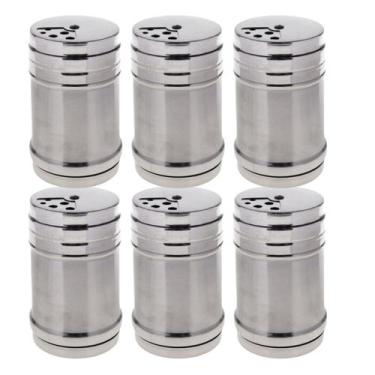 Imagem de Kit 6 Porta Condimento Especiarias em Aço Inox com Tampa Funcional - A