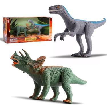 Imagem de 2 Brinquedos Realista Dinossauro Triceratops e Velociraptor - Silmar