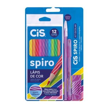 Imagem de Kit Escolar CIS SPIRO 1 Roxo (1 Lápis de cor 12 cores, 1 Caneta, 1 Lapiseira e 1 Borracha)