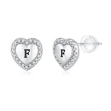 Imagem de Brincos de coração com inicial para meninas, prata esterlina S925, hipoalergênicos, banhado a ouro rosa, zircônia cúbica, brincos com letra para meninas adolescentes, meninas e crianças, Latão, Zircônia cúbica