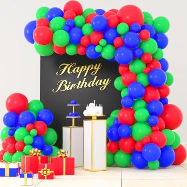 Imagem de Red Blue Green Balloon Garland Arch Kit - Royal Blue Red Balloons Green Blue Balloons Video Game Party for Super Spider Mask Birthday Anniversary Baby Shower Graduation Party Decorations