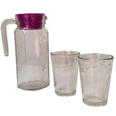 Imagem de Jarra Vidro Com Tampa Plástico 19X8Cm Jogo 2 Copos 1357Tp